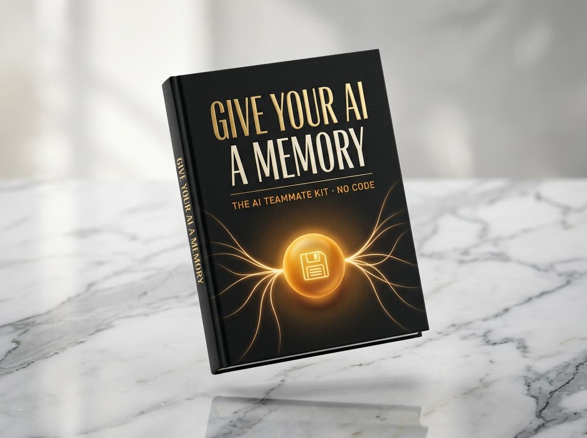 Give Your AI a Memory: The AI Teammate Kit, a black hardcover with a gold title floating on white marble.
